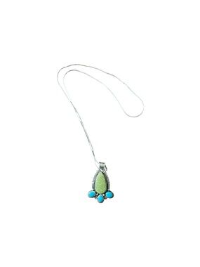 Vintage Navajo Sterling Silver Green and Turquoise Teardrop Pendant Necklace